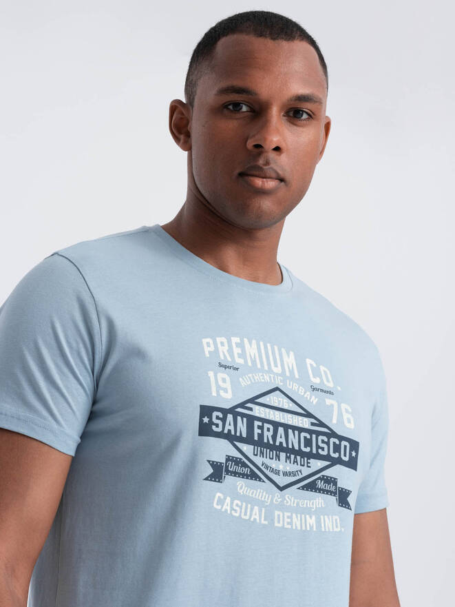 San Francisco pánske bavlnené tričko s potlačou - modré V1 OM-TSPT-0120