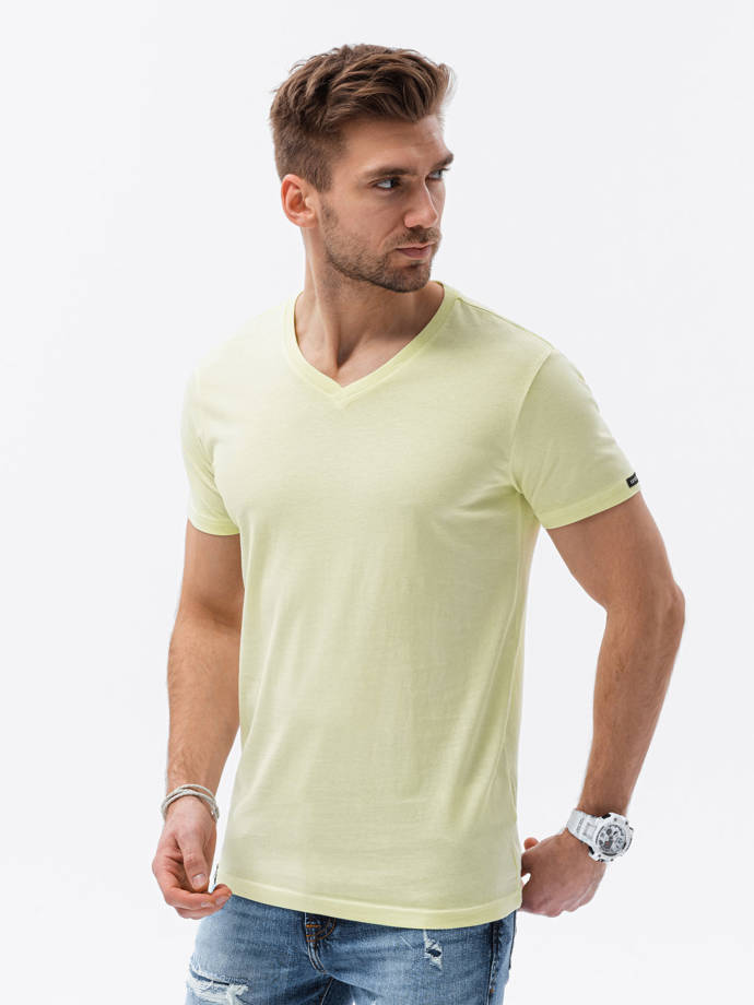 Klasické pánske tričko BASIC s výstrihom - limetkovo zelené V24 S1369