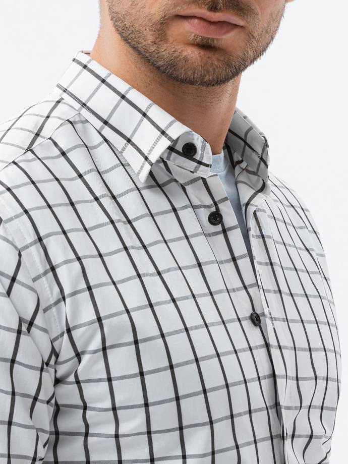 Pánska košeľa s dlhým rukávom REGULAR FIT - biela/čierna K620
