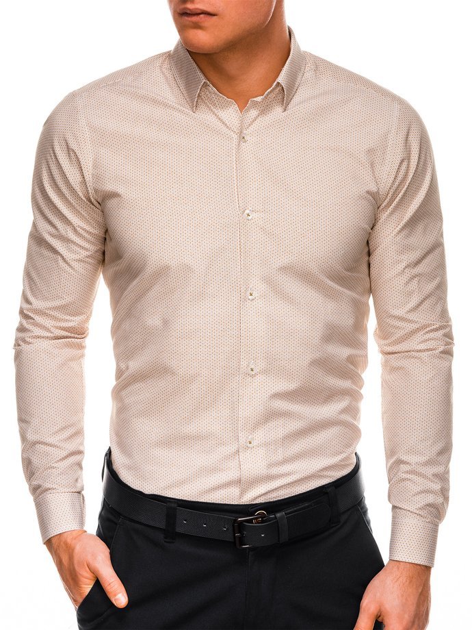 Pánska košeľa s dlhým rukávom - hnedo-béžová K516