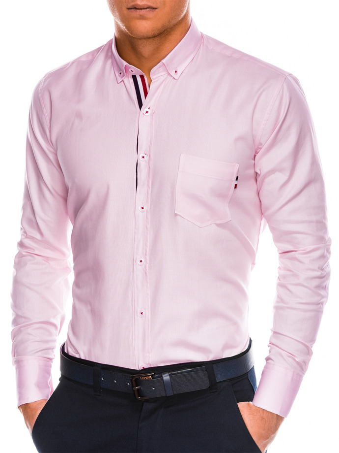 Pánska košeľa s dlhým rukávom - pudrovo-ružová K490