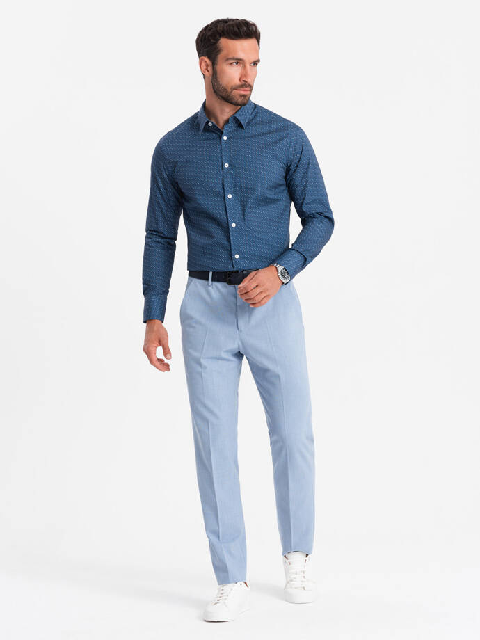 Pánske bavlnené vzorované tričko SLIM FIT - modré V4 OM-SHCS-0151