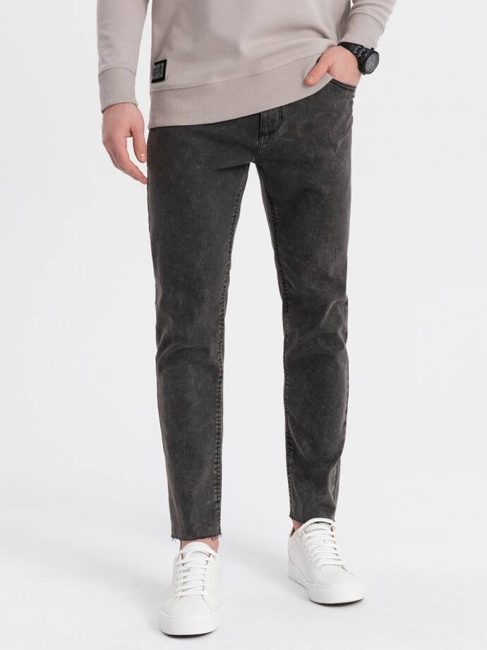 Pánske džínsové nohavice so surovými nohavicami SLIM FIT - čierne V3 OM-PADP-0146