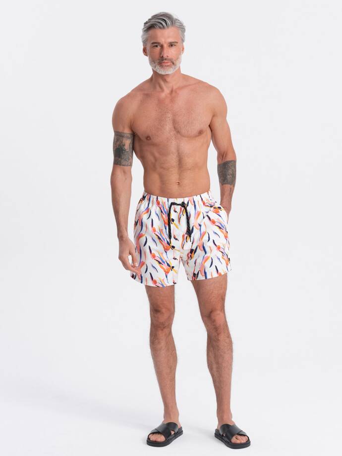 Pánske plavecké šortky s farebnou potlačou - biele V2 OM-SRBS-0140