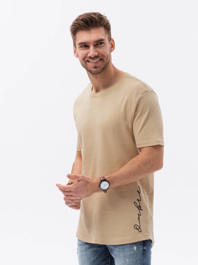 Pánske tričko s potlačou - béžová S1387