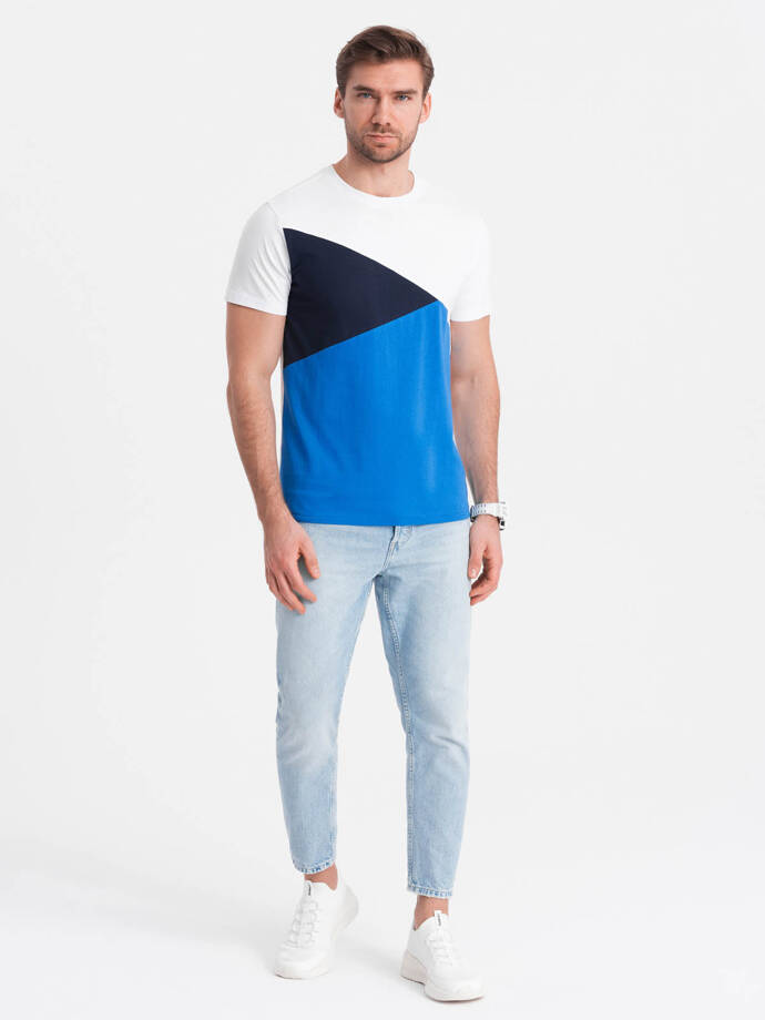 Pánske trikolórne bavlnené tričko - biele a modré V4 OM-TSCT-0174